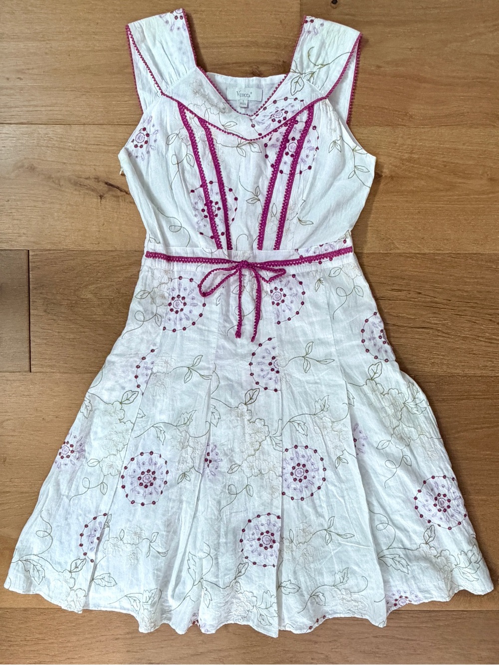 V'Cocca Cottagecore Boho Embroidered Floral Mini Dress White Pink Summer Sun Sm